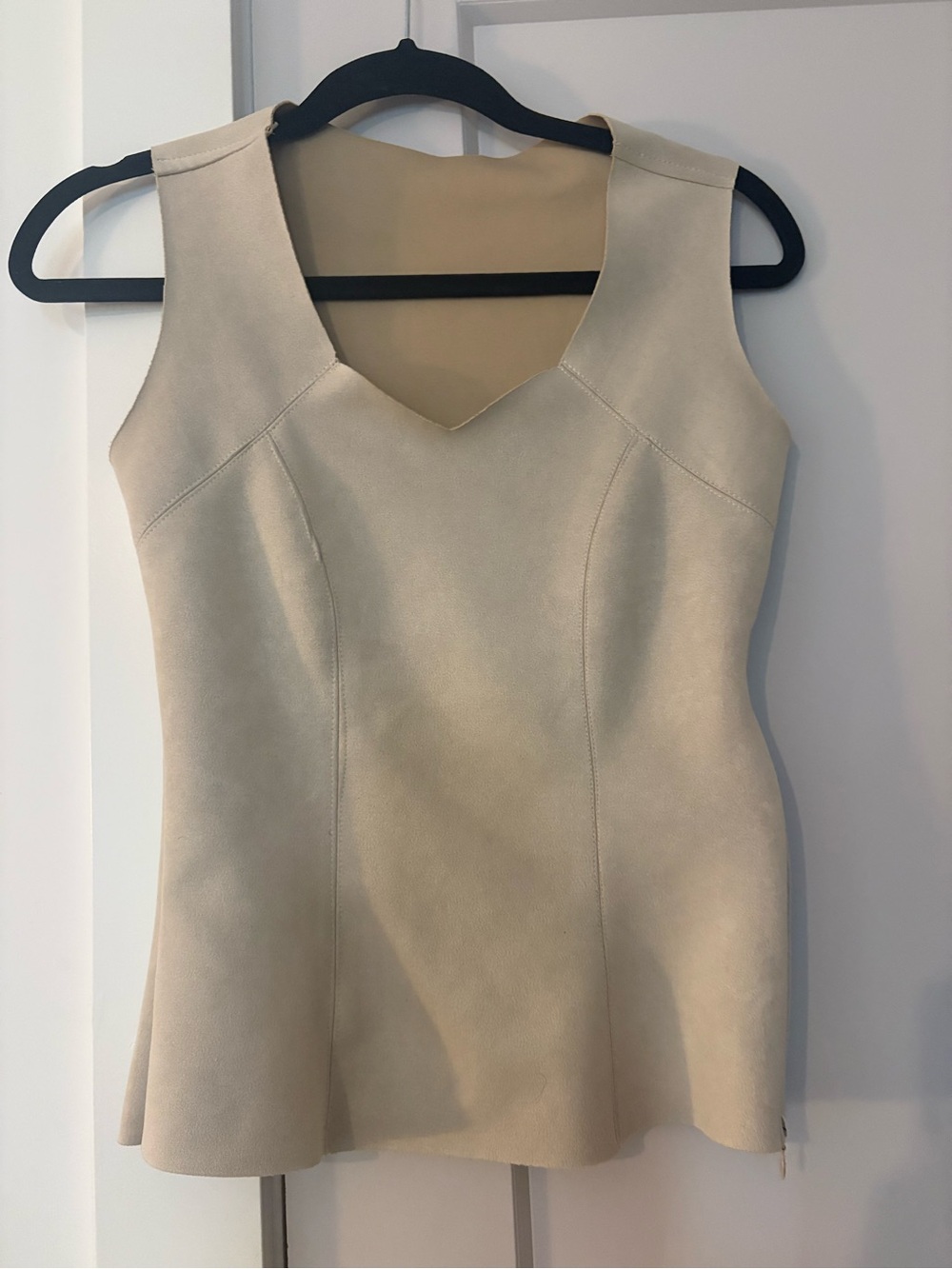 Cream Faux Suede V-Neck Sleeveless Top